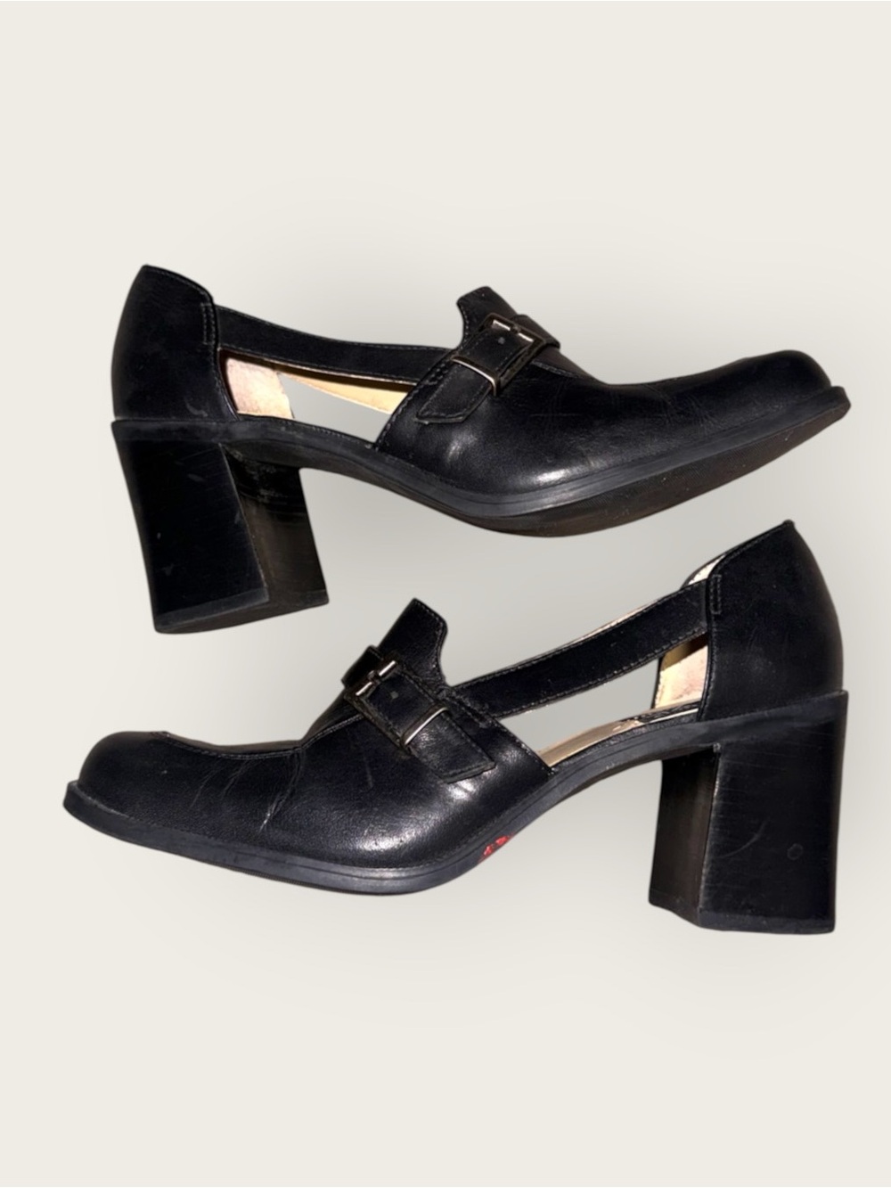 Vintage 90s Nine West Black Leather Mary Jane Block Heel Pumps sz 5.5